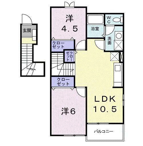 グランツ・ティー1B(2LDK/2階)の間取り写真