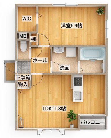 ハイムスクエア石巻双葉3番館(1LDK/1階)の間取り写真