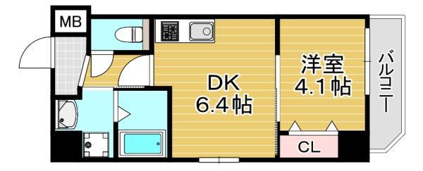 アートレジデンス上町(1DK/6階)の間取り写真