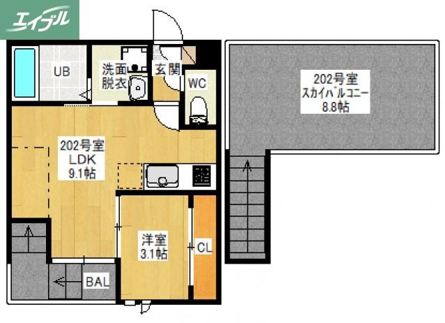 GRANDTIC TOMITA(1LDK/2階)の間取り写真