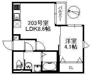 メゾンソレイユ久留米A(1LDK/2階)の間取り写真