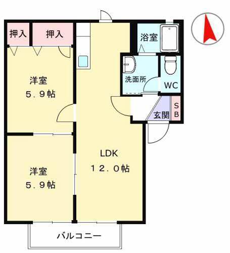フラワーガーデンこはま(2LDK/2階)の間取り写真