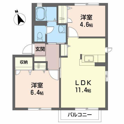 プレッセ山根F(2LDK/1階)の間取り写真