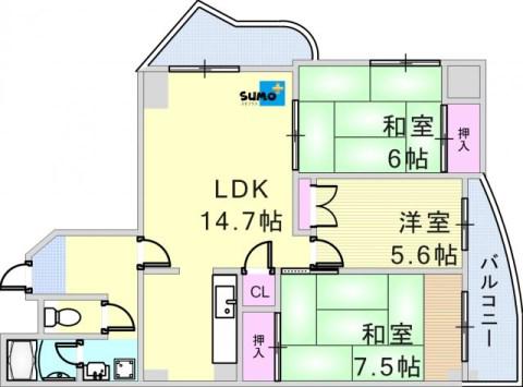 シティハイツ舞子(3LDK/2階)の間取り写真