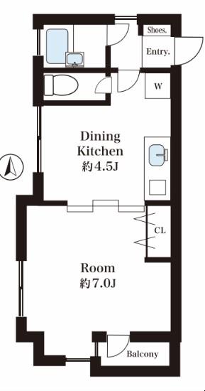 シャンブル東付中(1DK/1階)の間取り写真