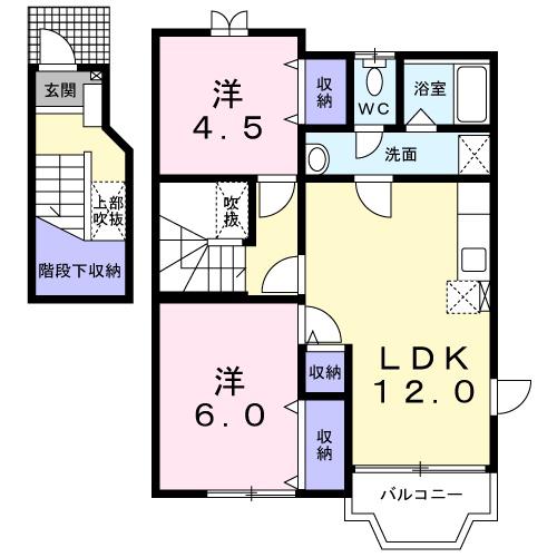 パティオソレアードKT A(2LDK/2階)の間取り写真
