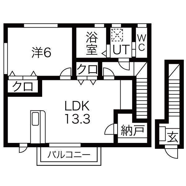 ローズ・コートA(1LDK/2階)の間取り写真