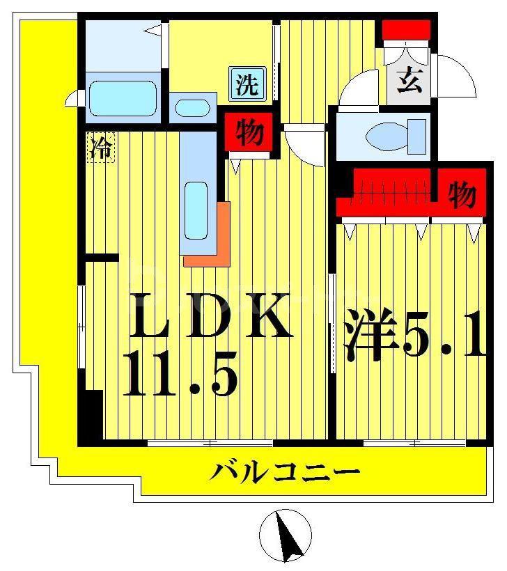 ブリスキューブ(1LDK/5階)の間取り写真