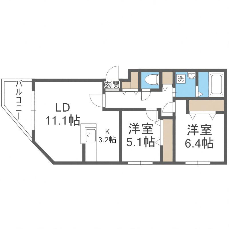 アジュールコートN5(2LDK/3階)の間取り写真