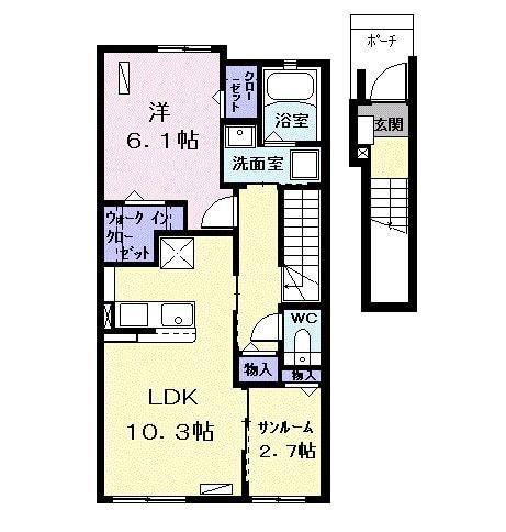 MAISON CLAIRE(1LDK/2階)の間取り写真