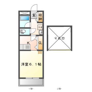 グランドールA棟(1K/2階)の間取り写真
