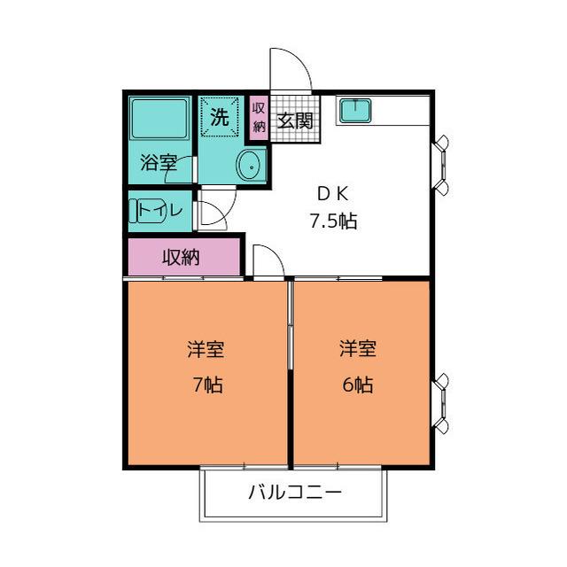ラ・メゾンKS II(2DK/1階)の間取り写真