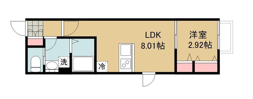 JR東北本線 東仙台駅 徒歩6分 2階建 新築(1LDK/2階)の間取り写真
