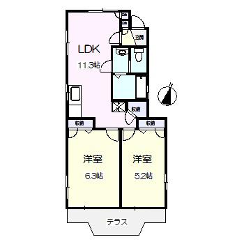 グレイスコンフォールII(2LDK/1階)の間取り写真