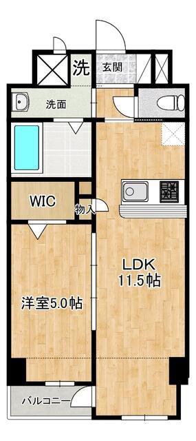 EST 若葉町(1LDK/3階)の間取り写真