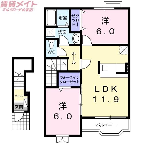 スターブル幸(2LDK/2階)の間取り写真