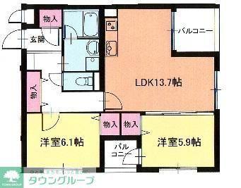 クレール東海岸(2LDK/2階)の間取り写真