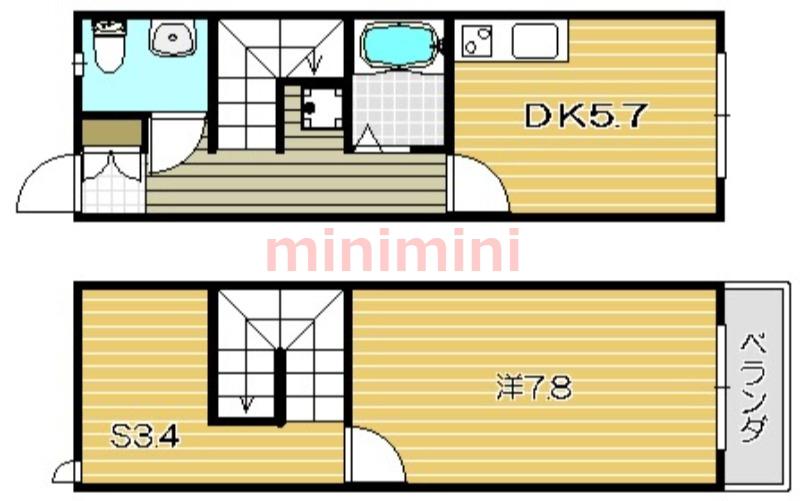 グランドワークス上牧(1DK/1階)の間取り写真