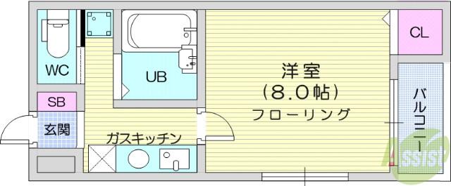 ベルシティ五橋(1K/10階)の間取り写真