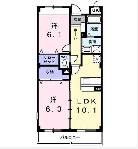 ファーチャ・イターナルD(2LDK/2階)の間取り写真