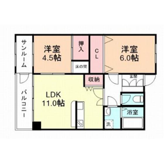 ラウンドパレス(2LDK/6階)の間取り写真