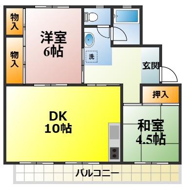 鶴山台60号棟(2LDK/3階)の間取り写真