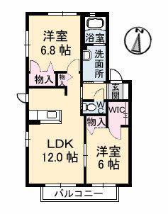 グランマスト府中本町B棟(2LDK/2階)の間取り写真