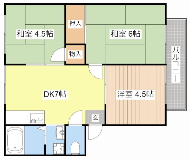 レジオンハイツ湖東(3DK/2階)の間取り写真