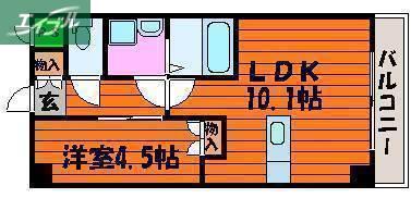 パティオ東古松(1LDK/4階)の間取り写真
