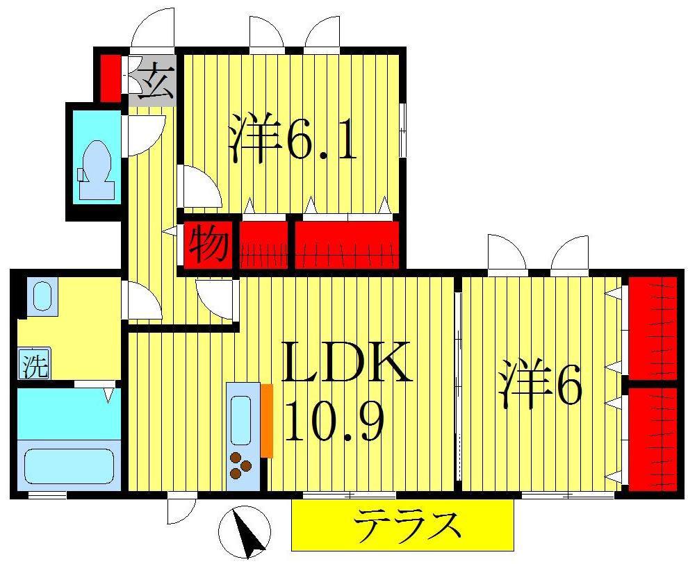 ペアリーフ(2LDK/1階)の間取り写真