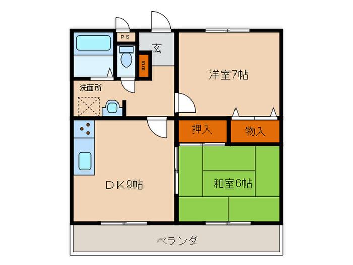 スラージュマンII(2DK/2階)の間取り写真