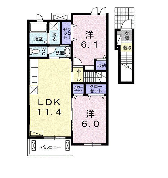 フォンテーヌN-III(2LDK/2階)の間取り写真