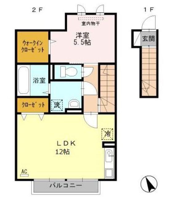 UNE CACHETTE(1LDK/2階)の間取り写真