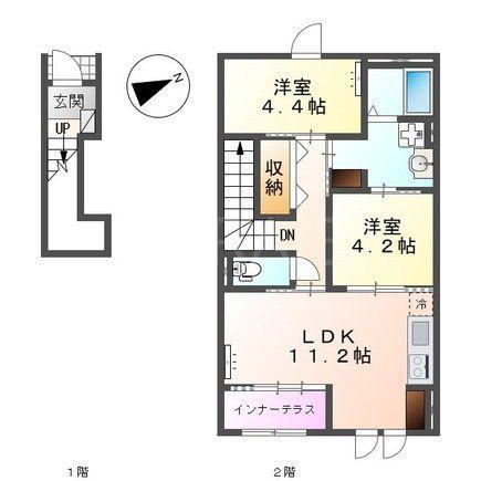 綾瀬市吉岡東アパート(2LDK/2階)の間取り写真