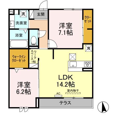 クレセントVII(2LDK/1階)の間取り写真