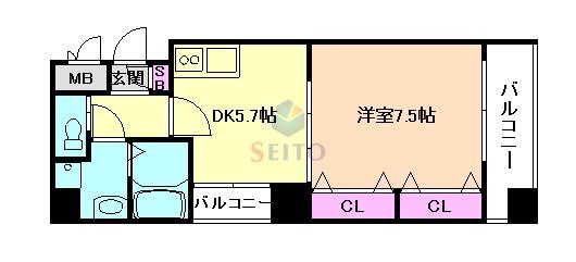 ノルデンハイム江坂III(1DK/11階)の間取り写真