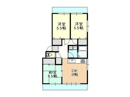 ドミールA(3DK/1階)の間取り写真