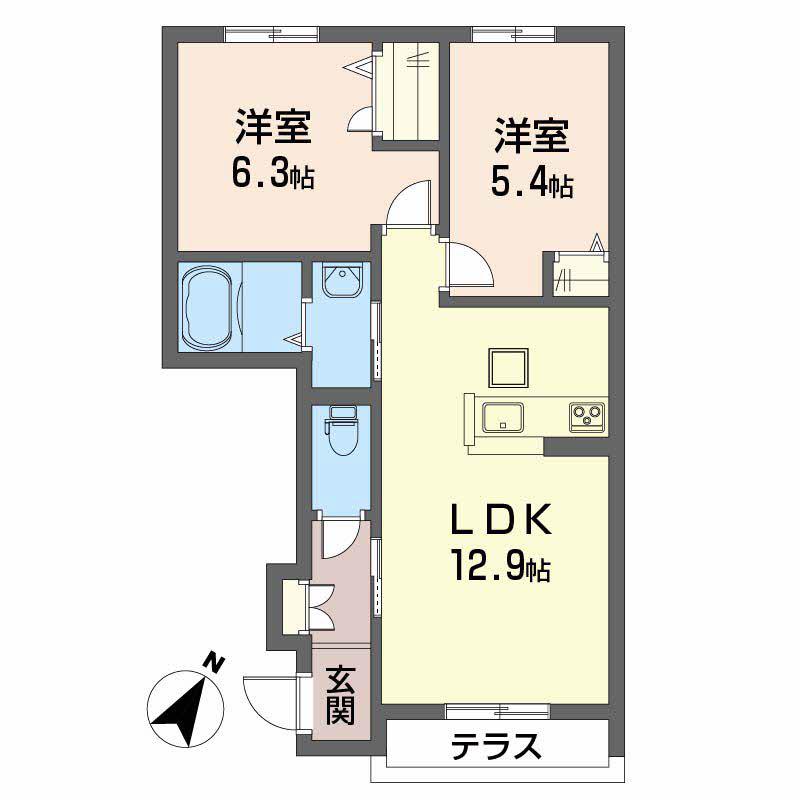 シャーメゾン小泉 B棟(2LDK/1階)の間取り写真