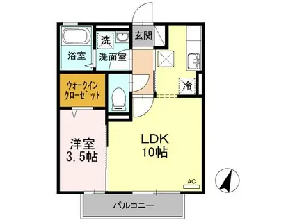 ボン・ヴォヤージュII(1LDK/1階)の間取り写真