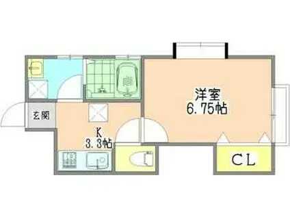 ドエル中央(1K/2階)の間取り写真