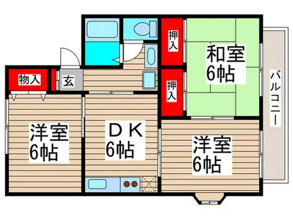 サニーハイムヤハギ(3DK/2階)の間取り写真