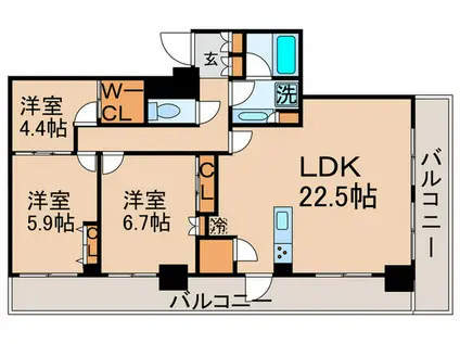 リエトコートアルクスタワー(3LDK/25階)の間取り写真