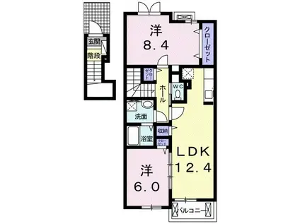 シャローム 通山(2LDK/2階)の間取り写真