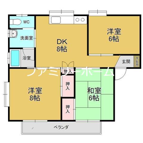 旭ガーデンテラス(3DK/1階)の間取り写真