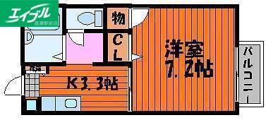 セフィラ北長瀬(1K/2階)の間取り写真