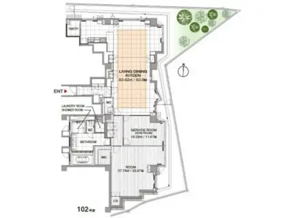 プレステージレジデンス白金長者丸 PRESTIGE RESIDENCE(1SLDK/1階)の間取り写真