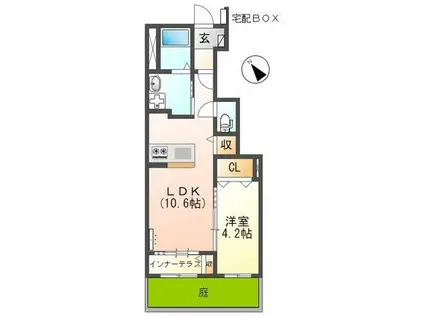 名鉄名古屋本線 小田渕駅 徒歩13分 2階建 築4年(1LDK/1階)の間取り写真