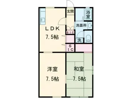 シティハイム ベルメゾン A(2DK/1階)の間取り写真