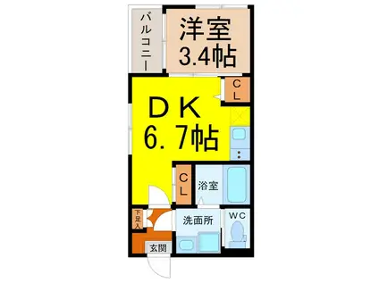 クレセント香呑町(1DK/2階)の間取り写真