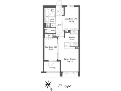 ザ・ケンジントン・レジデンス上池台(2LDK/3階)の間取り写真